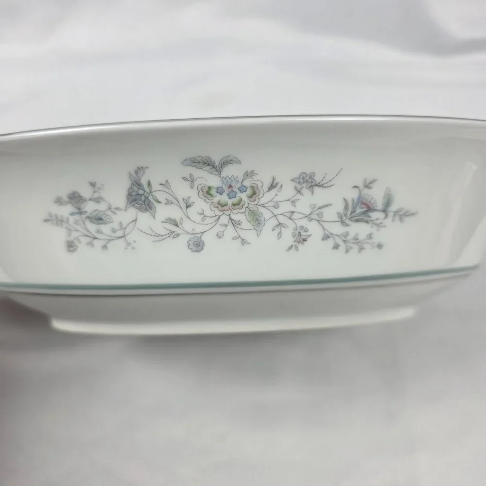 Oxford China Spring 10 Inch Oval Serving Bowl Multicolor Floral Rim Aqua Band